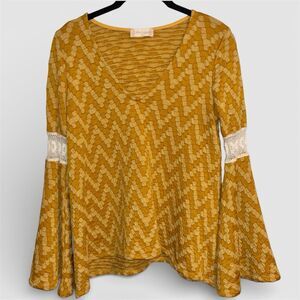 Altar'd State Women's Bell Sleeve Size XS Mustard Yellow Boho Y2k Cottagecore